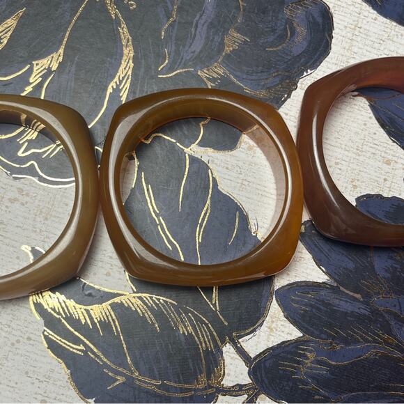 Vintage Chunky Acrylic Bangle Set in Butterscotch Amber and Coffee with Cream D3 - Picture 7 of 11